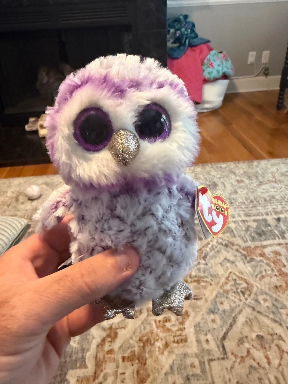Ty Beanie Boos Moonlight Owl Plush Purple White Glitter Eyes w/ Tags June 5
